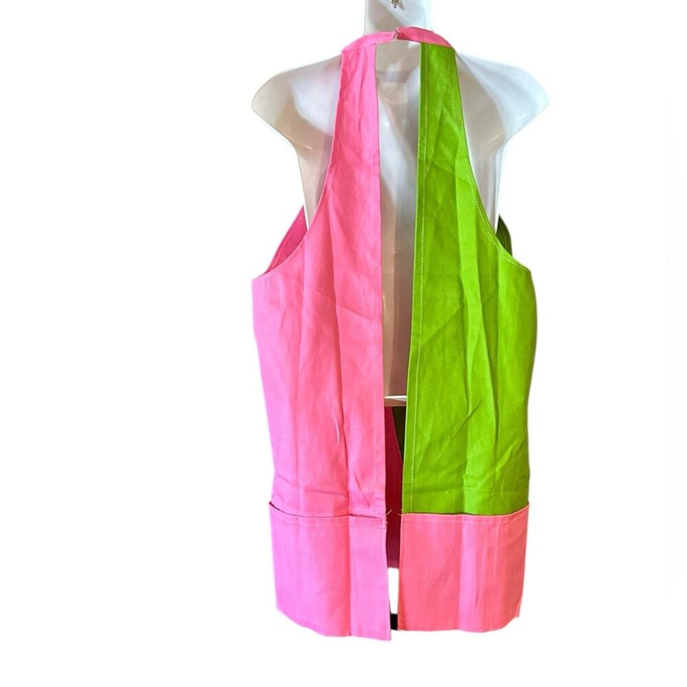 Pink and Green Mod Style Apron Wired Neckline and Pockets all Around - Picture 2 of 4